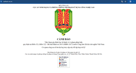 Hình ảnh minh họa việc trang web 8xbet bị Chính phủ Việt Nam chặn.