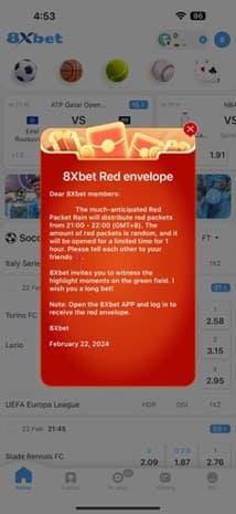 Mở ứng dụng 8xbet và đăng nhập để nhận phong bao lì xì đỏ